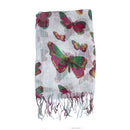 Multicolour Butterfly Print Scarf with Tassels
