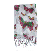 Multicolour Butterfly Print Scarf with Tassels