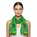 Green scarf with butterfly patterns on a white background