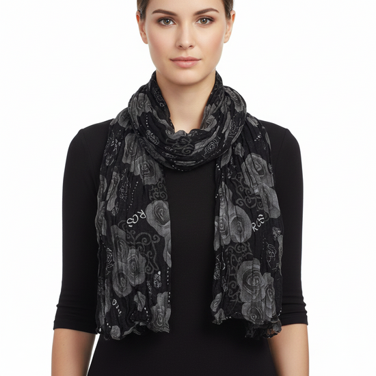 Rose Floral Print Soft Crinkle Scarves