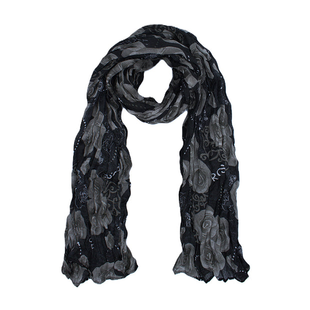 Rose Floral Print Soft Crinkle Scarves