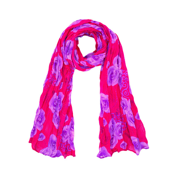 Rose Floral Print Soft Crinkle Scarves