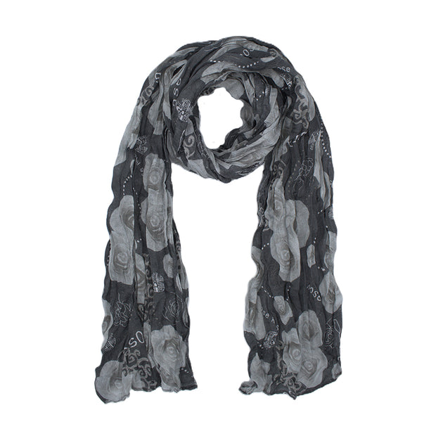 Rose Floral Print Soft Crinkle Scarves