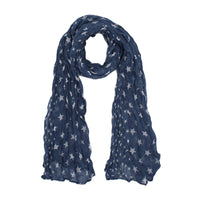 Navy blue scarf with star pattern on a white background