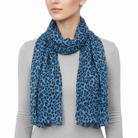 Blue leopard print scarf on a white background