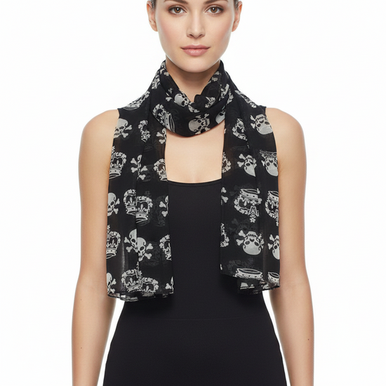 Pirate Skull & Crown Chiffon Print Scarf