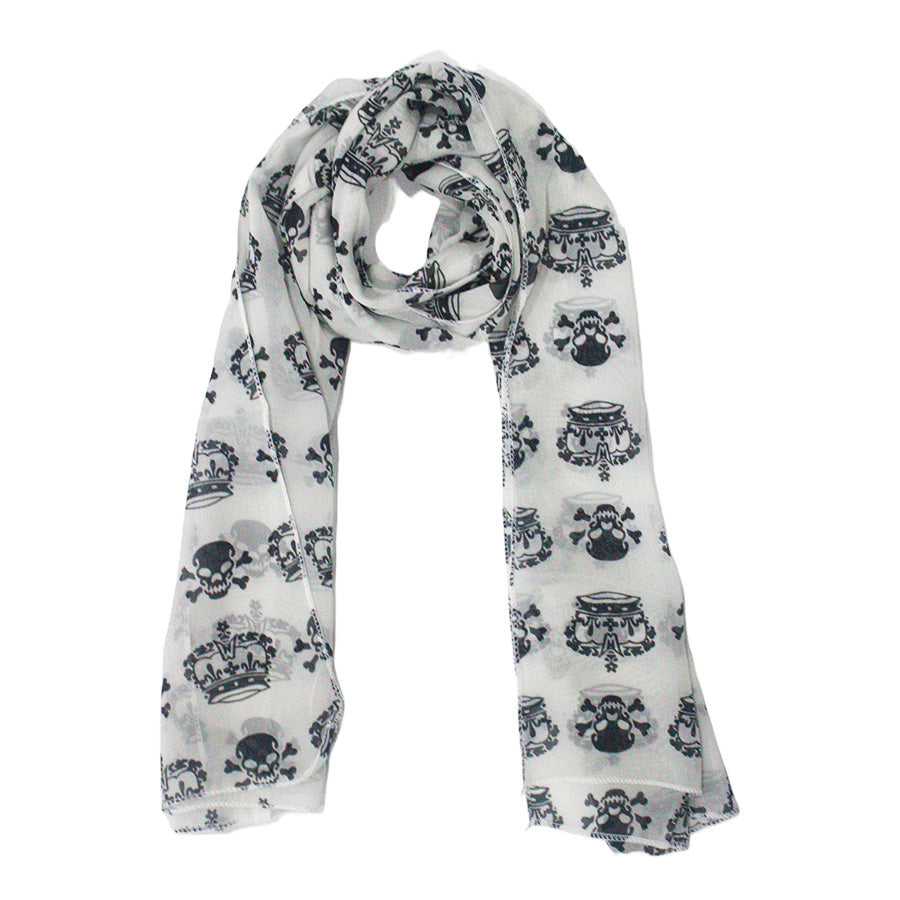 Pirate Skull & Crown Chiffon Print Scarf