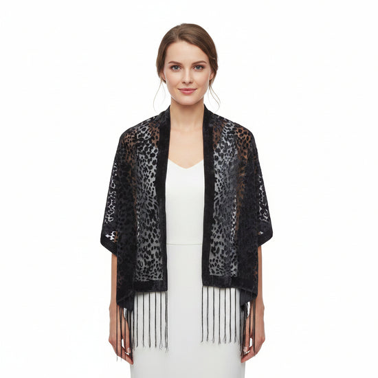 Black Leapord Pattern Devore Velvet Scarf