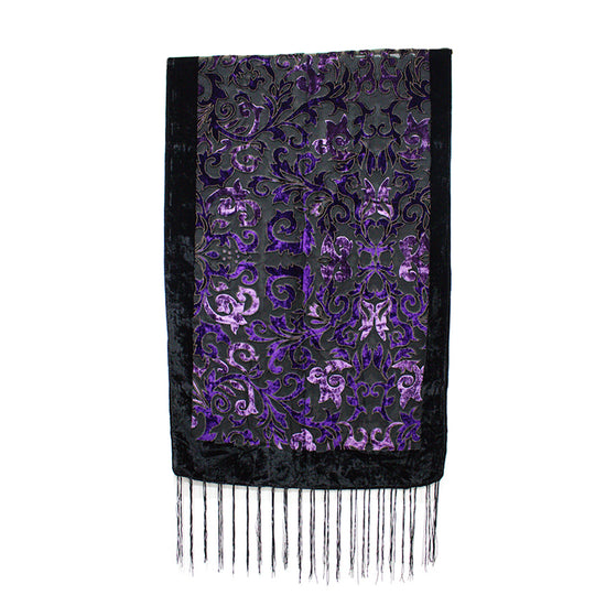 Floral Damask Pattern Devore Velvet Scarf