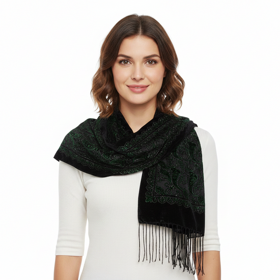 Paisley Pattern Devore Velvet Scarf