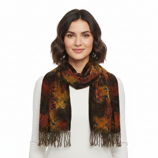 Swirling Floral Pattern Devore Velvet Scarf