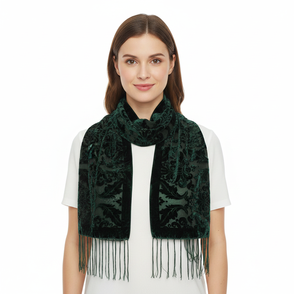 Damask Leafy Devore Velvet Scarf