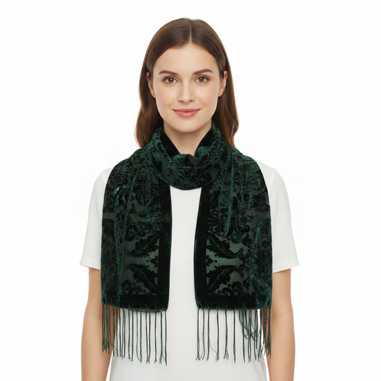 Damask Leafy Devore Velvet Scarf