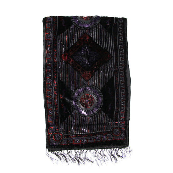 Black Purple Diamond Devore Velvet Scarf
