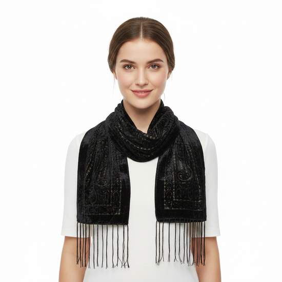 Black Paisley Burnout Devore Velvet Scarf