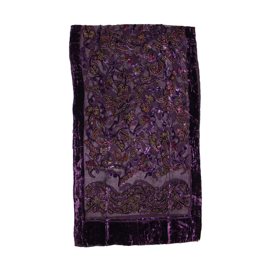 Pink Purple Gold Leaf  Devore Velvet Scarf with Border