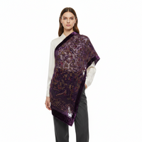 Pink Purple Gold Leaf  Devore Velvet Scarf with Border
