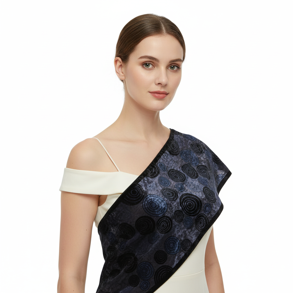 Purple Dotted Devore Velvet Scarf with Border
