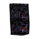 A black scarf featuring an all-over pattern of metallic, iridescent circular swirls in shades of bronze, copper, and dark purple, displayed flat against a white background.