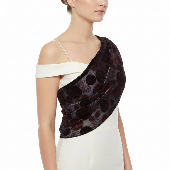Brown Purple Devore Velvet Scarf with Border