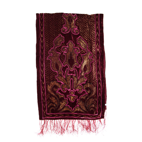 Brown Pink Floral Patterned Devore Velvet Scarf