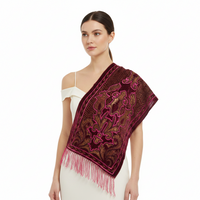 Brown Pink Floral Patterned Devore Velvet Scarf
