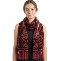 Brown Pink Floral Patterned Devore Velvet Scarf