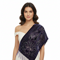 Blue Floral Devore Velvet Scarf