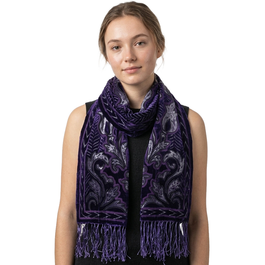 Blue Floral Devore Velvet Scarf