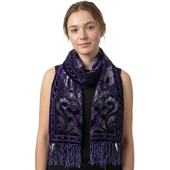 Blue Floral Devore Velvet Scarf