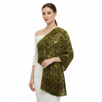 Green Leaf Patterned Devore Velvet Scarf