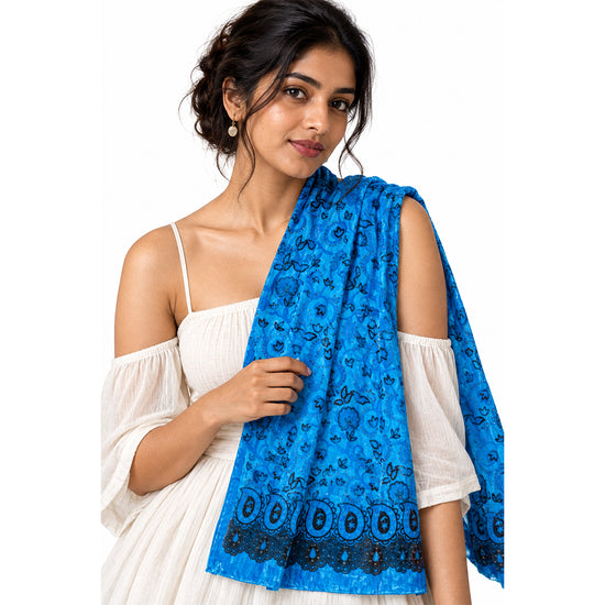 Light Blue Leaf Devore Velvet Scarf