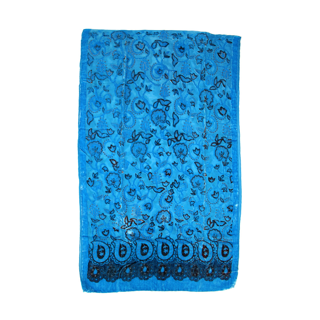 Light Blue Leaf Devore Velvet Scarf