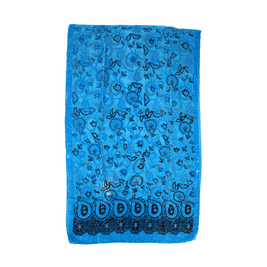 Light Blue Leaf Devore Velvet Scarf
