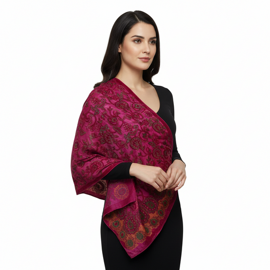 Pink Leaf Devore Velvet Scarf