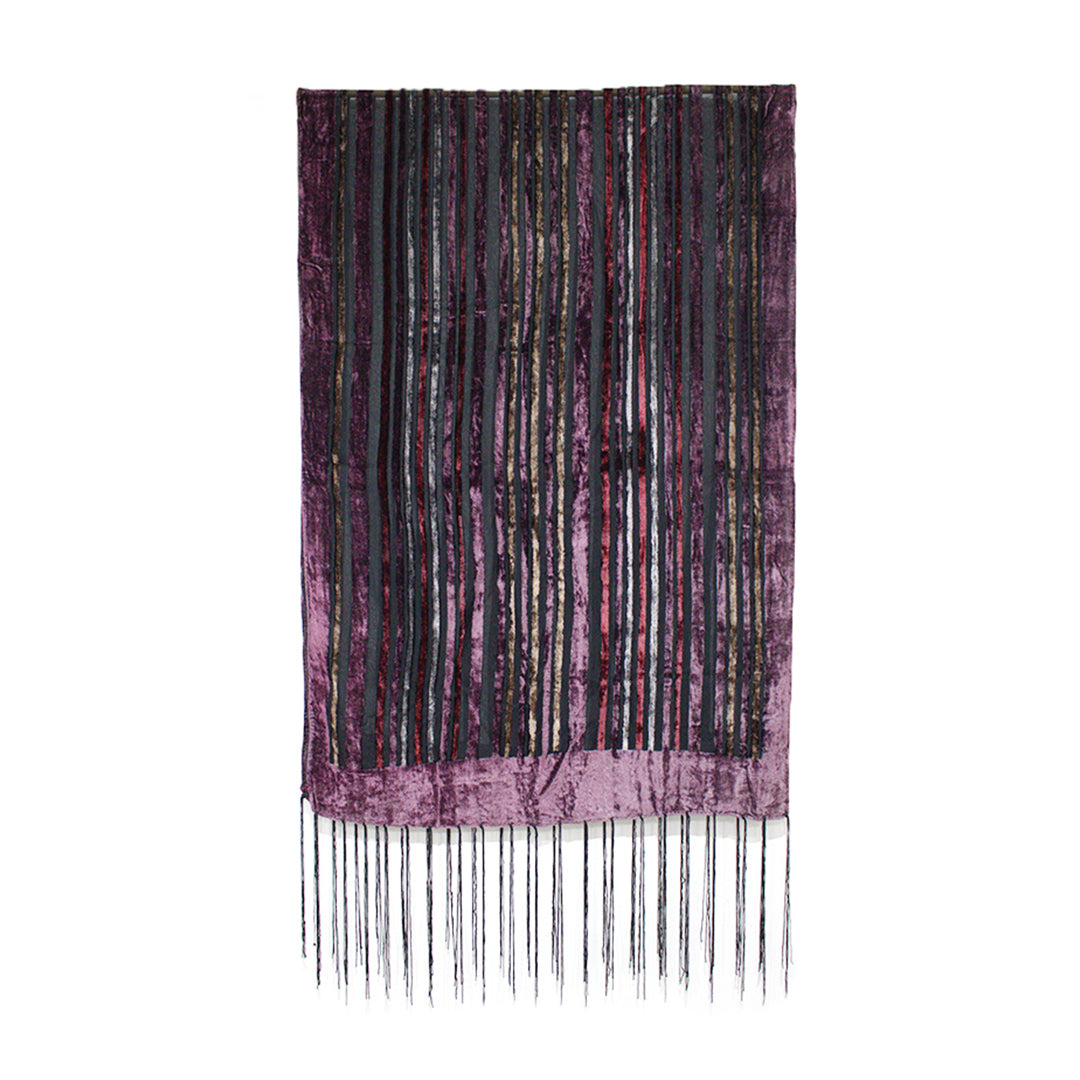 Velvet Striped Burnout Pattern Fringe Scarf