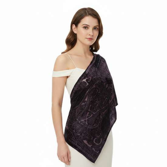 Black Pink Paisley Devore Velvet Scarf