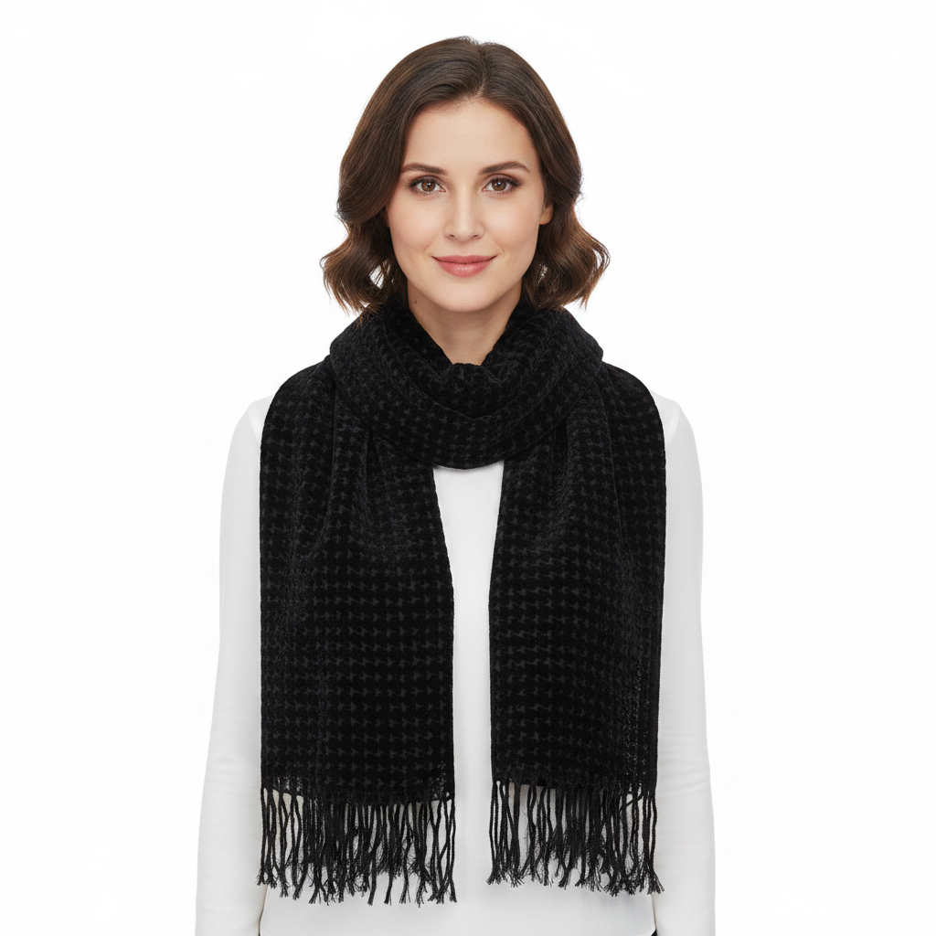 Houndstooth Burnout Devore Velvet Square Scarf