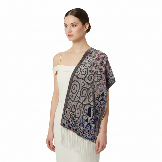Blue Grey Geometrical Figures Devore Velvet Scarf