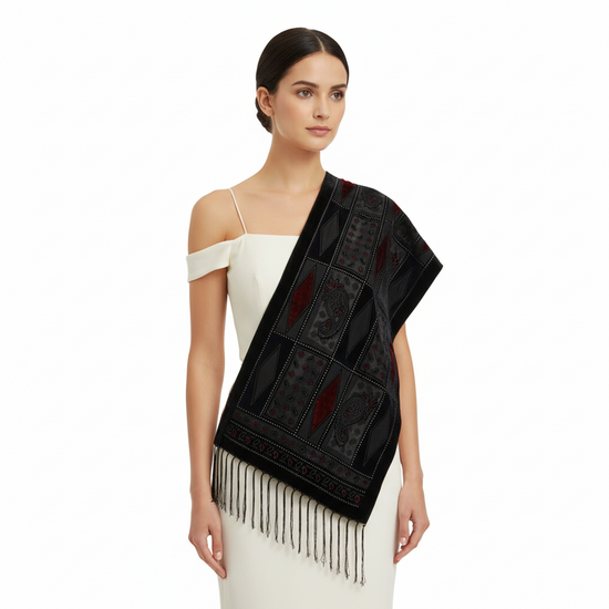 Red & Navy Blue Diamond Devore Velvet Scarf