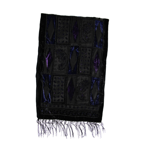 Blue & Purple Diamond Devore Velvet Scarf with Border