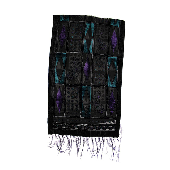 Purple & Teal Diamond Devore Velvet Scarf with Border