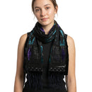 Purple & Teal Diamond Devore Velvet Scarf with Border
