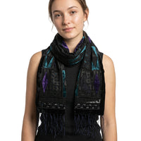 Purple & Teal Diamond Devore Velvet Scarf with Border