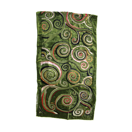 Green Swirl Devore Velvet Scarf