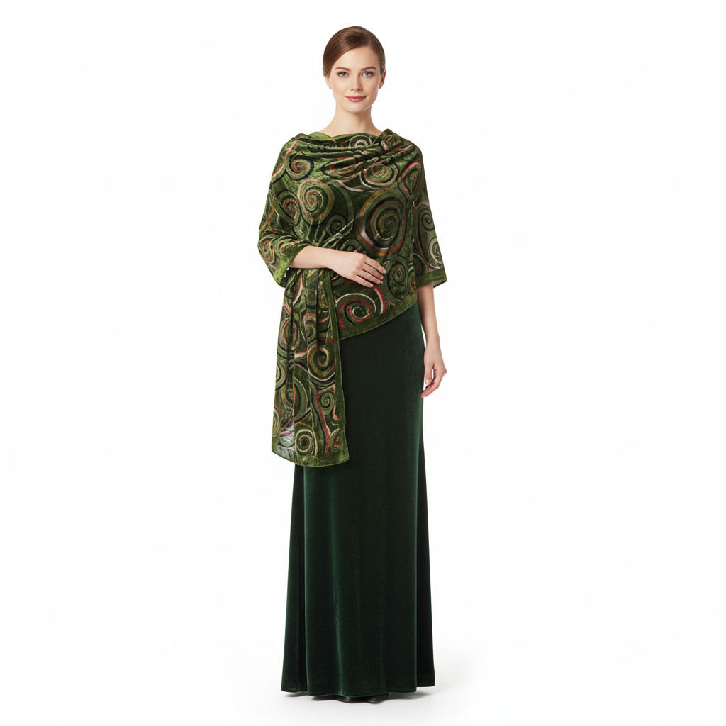 Green Swirl Devore Velvet Scarf