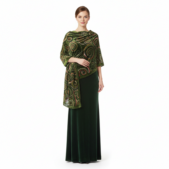Green Swirl Devore Velvet Scarf
