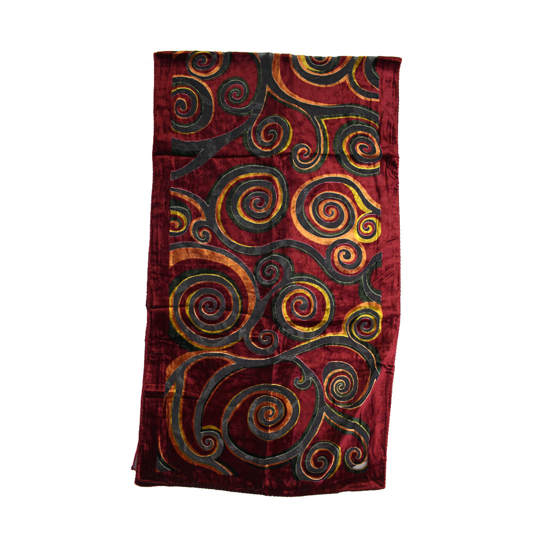 Red Yellow Swirl Devore Velvet Scarf