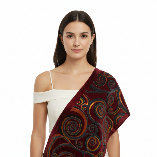 Red Yellow Swirl Devore Velvet Scarf