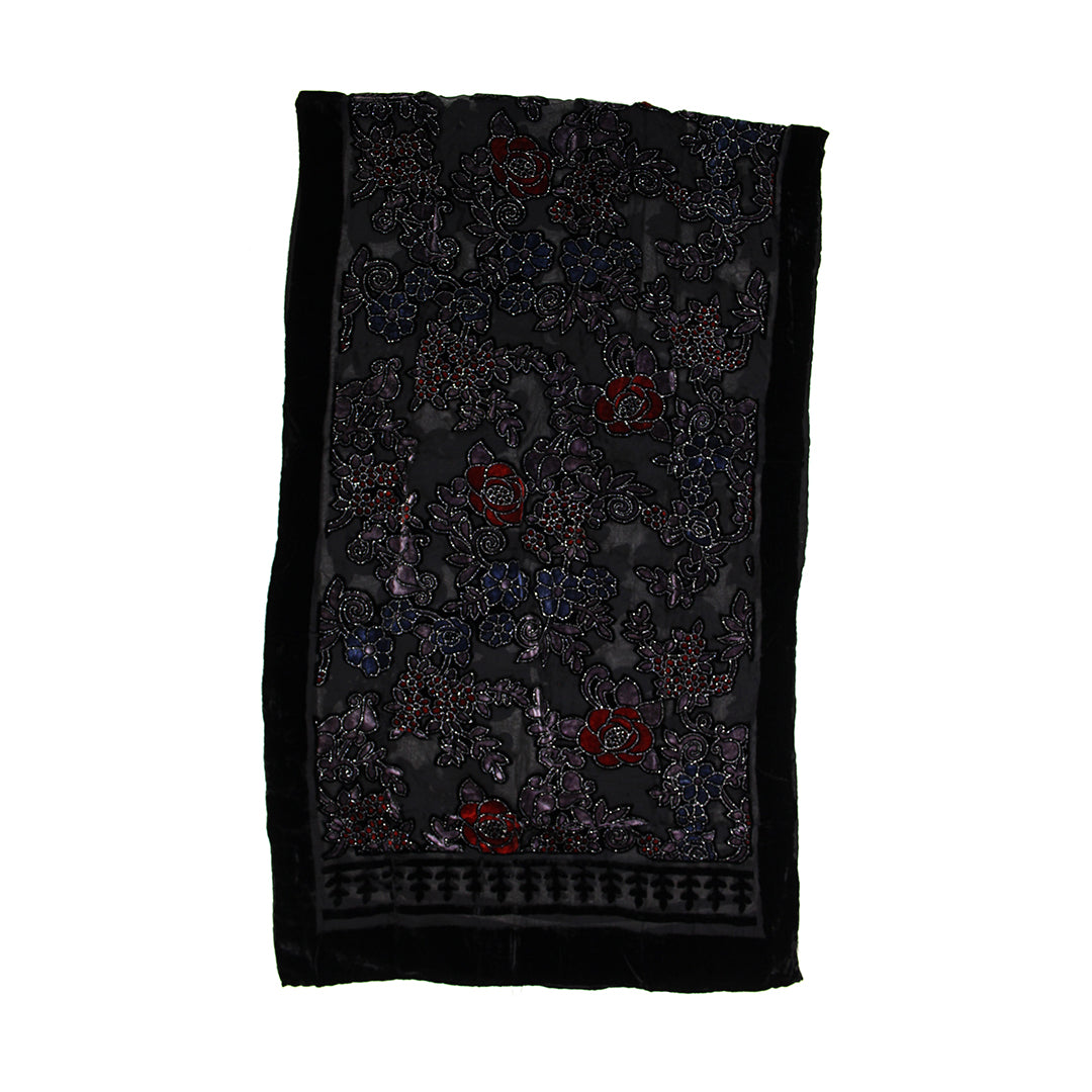 Multicoloured Floral Devore Velvet Scarf with Border